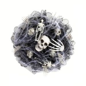 Lifebay Halloween Skull Wreath Black Mesh Door Hanging