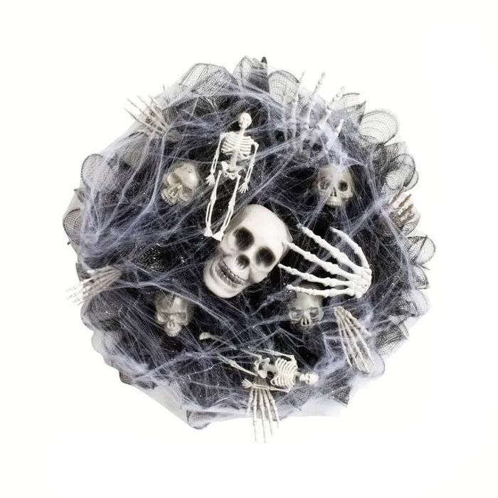 Lifebay Halloween Skull Wreath Black Mesh Door Hanging