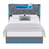 Advwin Double LED Velvet Bed Frame with Charging Station and Hidden Storage Grey