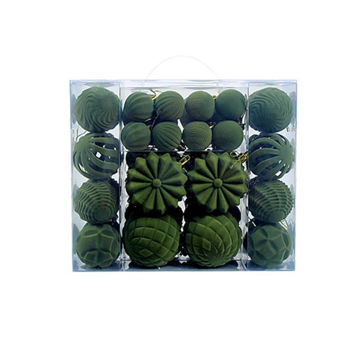 Catzon 48 Pcs Velvet Christmas Balls Flocked Shatterproof Baubles for Holiday Wedding Party-Army Green