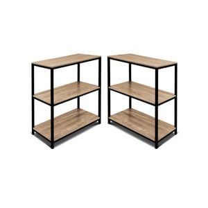 Rome Set of 2 Industrial Style 3-Tier Storage Bookshelf Oak