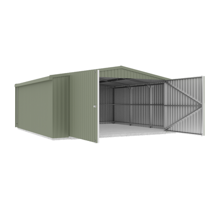 Absco Structures 5.64mW x 5.49mD x 2.64mH Pale Eucalypt Double Barn Door Garage