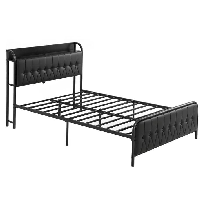 Artiss Double Bed Frame Storage Headboard Charging Station Black
