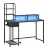 Advwin Reversible Computer Desk LED Gaming Desk Home Office Desk PC Table with Shelf Drawer, Black