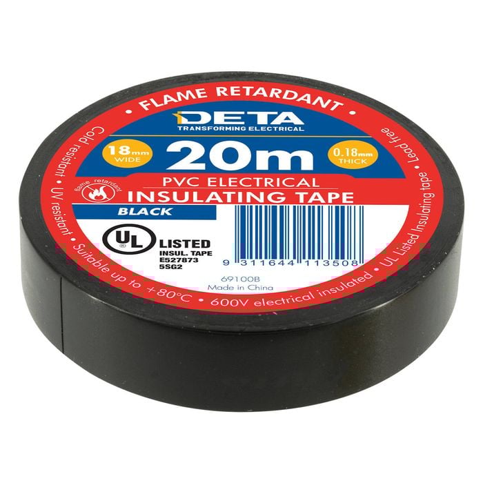 DETA 20m 18mm Black Flame Retardant PVC Tape