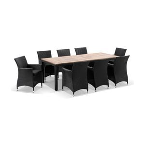 Sahara 8 Seater Rectangle Dining Table Chairs Charcoal & Denim Grey Cushions