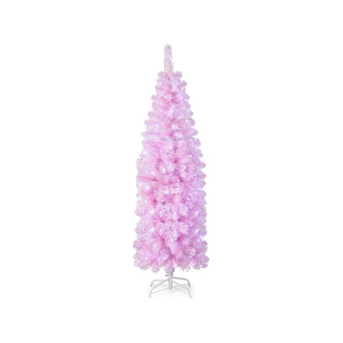 Costway Pre-lit Artificial Christmas Tree Hinged Pencil Xmas Tree w/250 LED Lights