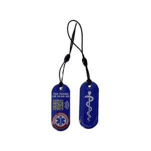 Blue Smart Nfc Emergency Medical Information Keyring With Passive Geolocation Tracking System