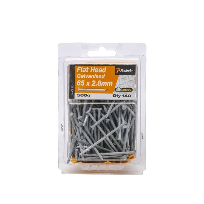 Paslode 65 x 2.8mm 500g Flat Head Galvanised Nails - 140 Pack