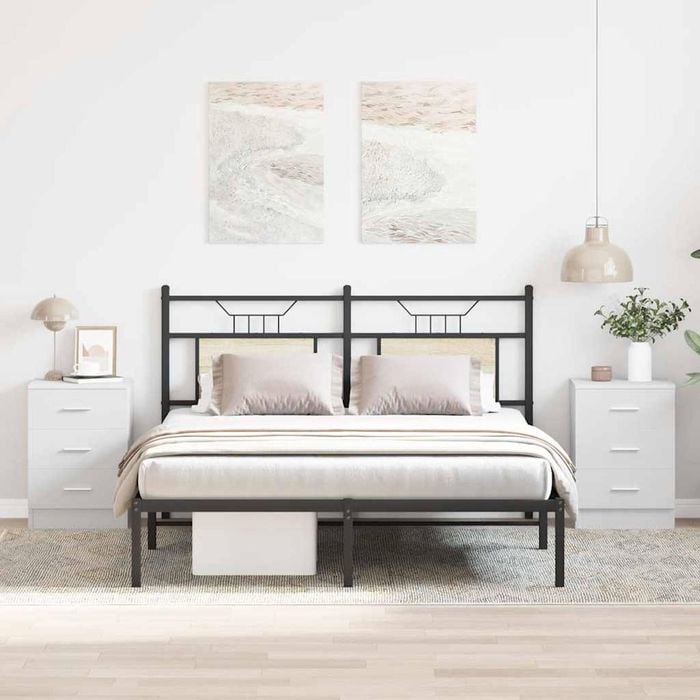 vidaXL 2x Bedside Cabinets White Engineered Wood Nightstand Home Organiser
