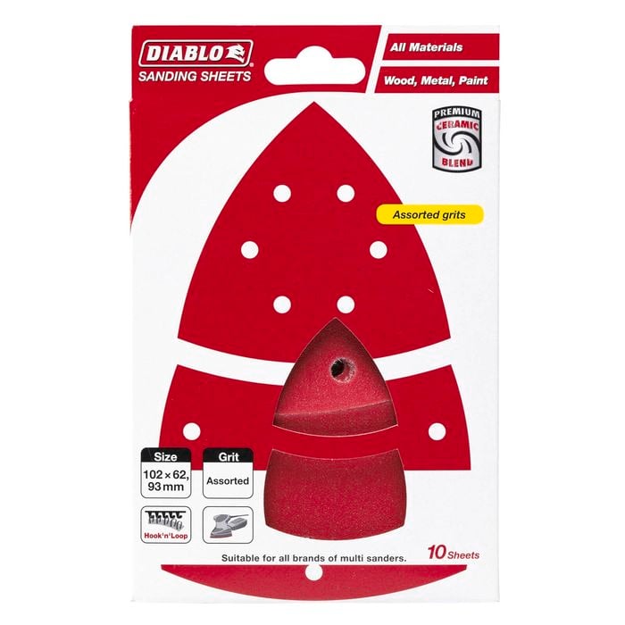 Diablo 102 x 62mm Assorted Grit Abrasive All Surface Multi Sander Sheets - 10 Pack