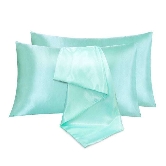 LINENOVA 2pcs Luxury Silk Satin Pillow Cases Pillowcase Cushion Covers - King,Sage