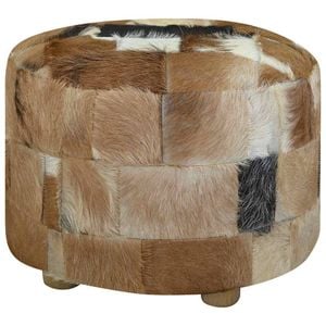 vidaXL Pouffe Goatskin Leather Round 50x50x45cm Footstool Ottoman Padded Seat