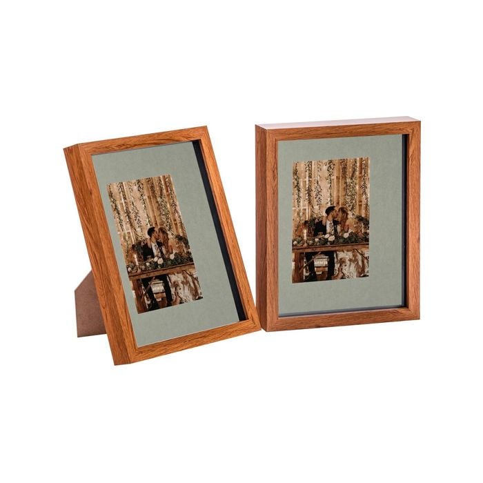 Nicola Spring Acrylic 3D Box Photo Frames with 4" x 6" Mounts - 8" x 10"  - Dark Wood - Pack of 2