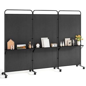 Costway 262x188cm 3-panel Folding Room Divider Mobile Privacy Screen Black