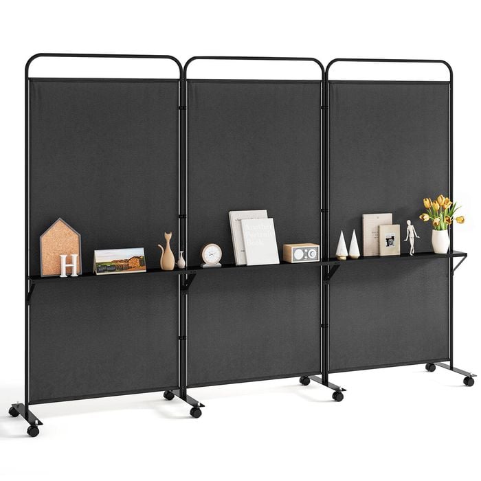 Costway 262x188cm 3-panel Folding Room Divider Mobile Privacy Screen Black