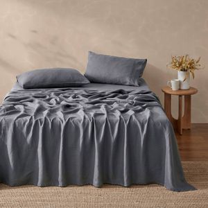 Natural Home Vintage Washed Hemp Linen Sheet Set Charcoal - King Bed