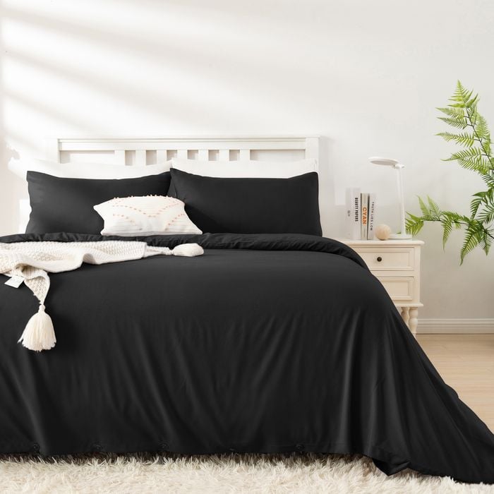 LINENOVA 2000TC Bamboo Blend Quilt Cover Set - King,Black