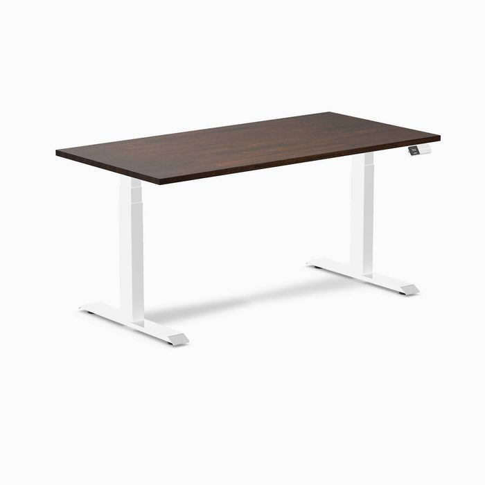 Desky Dual Rubberwood Sit Stand Desk White Frame 150cm