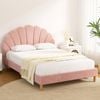 Artiss Bed Frame Double Scallop-Shape Bedhead Beds Base Pink Velvet Fabric