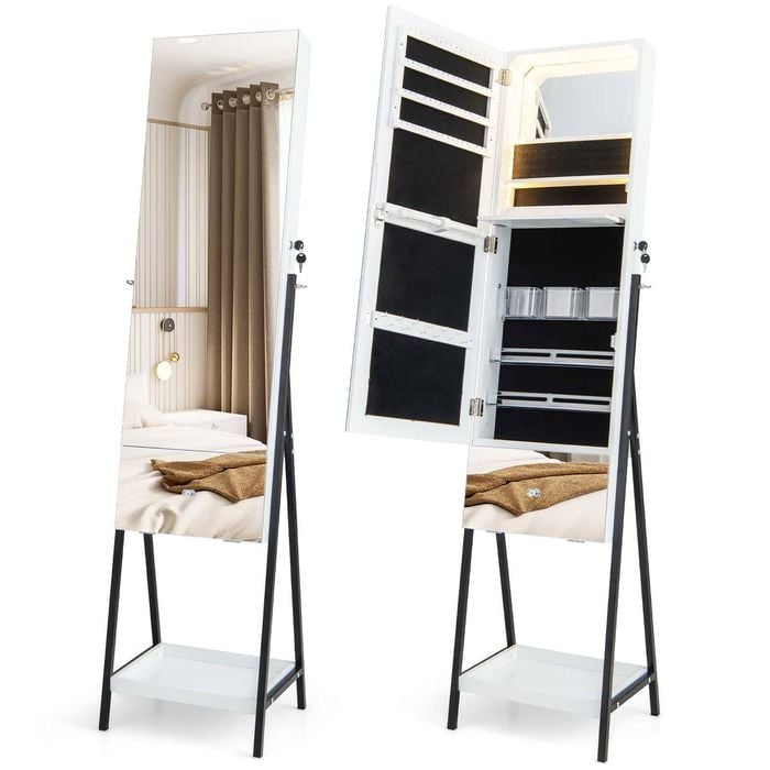 Costway Stadning Jewelry Armoire Cabinet-white