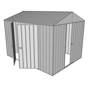 Build-a-Shed 2.3 x 3.0 x 2.3m Front Gable Single Sliding Door and Double Hinged Door Shed - Zinc