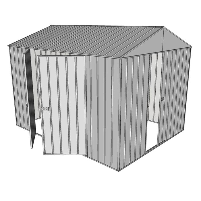 Build-a-Shed 2.3 x 3.0 x 2.3m Front Gable Single Sliding Door and Double Hinged Door Shed - Zinc