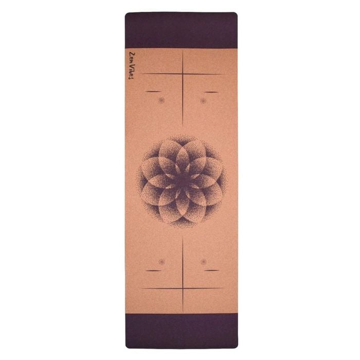 Zenvibes Extra-Thick 7mm Cork Yoga Mat - Flower Of Life Elements