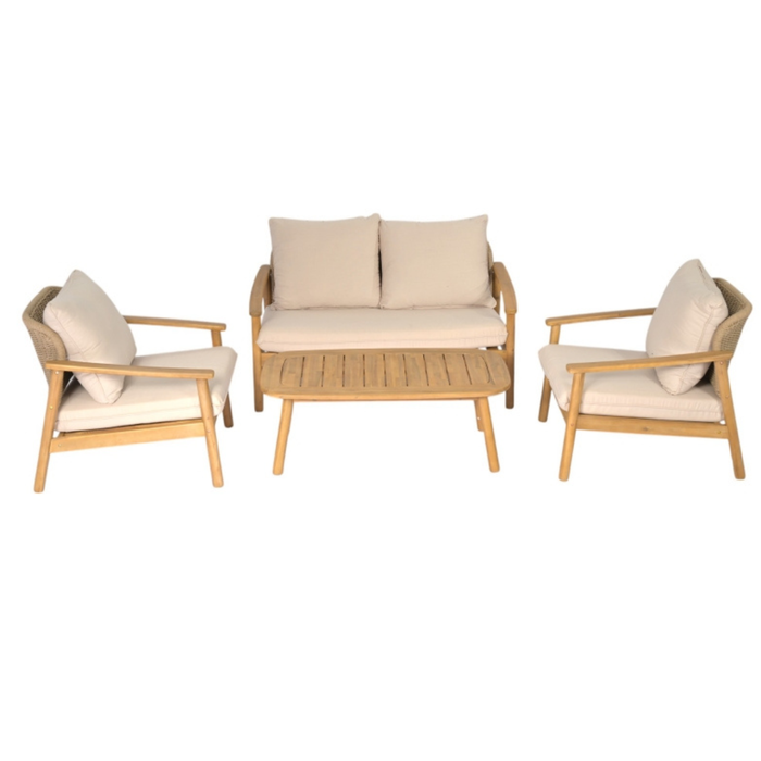 Harry 4-Piece Acacia Wood Outdoor Lounge Set with 2-Seater Sofa, 2 Armchairs & Coffee Table