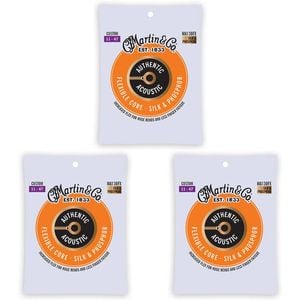 3PK Martin Guitar MA130FX Authentic Acoustic Flexible Core Strings Silk & Steel Custom