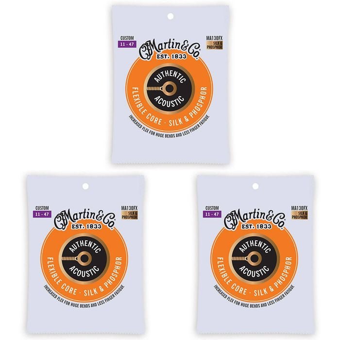 3PK Martin Guitar MA130FX Authentic Acoustic Flexible Core Strings Silk & Steel Custom