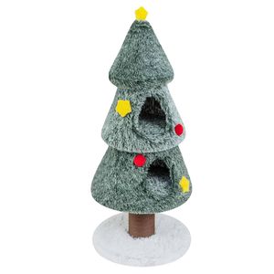 Costway Christmas Cat Tree w/2 Condos for Indoor Cats Plush Tower-Green