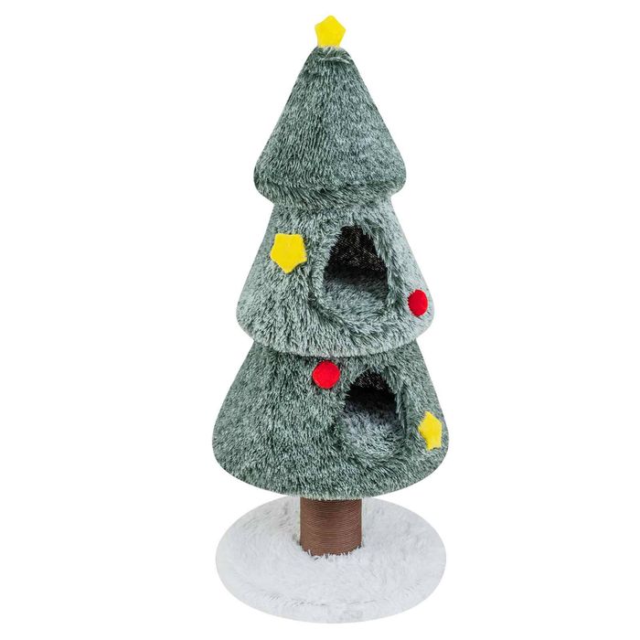 Costway Christmas Cat Tree w/2 Condos for Indoor Cats Plush Tower-Green
