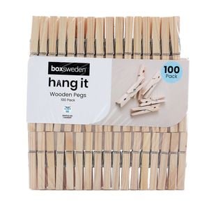 Boxsweden Wooden Clothes Pegs - 100 Pack