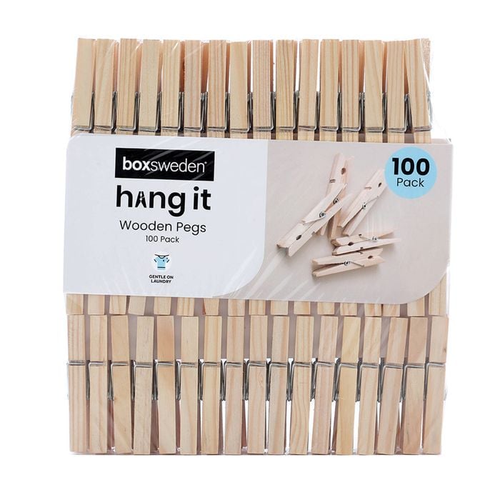 Boxsweden Wooden Clothes Pegs - 100 Pack