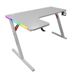 MIUZ White 140cm Large Gaming Desk RGB Carbon Fiber Finish Desktop PC Table