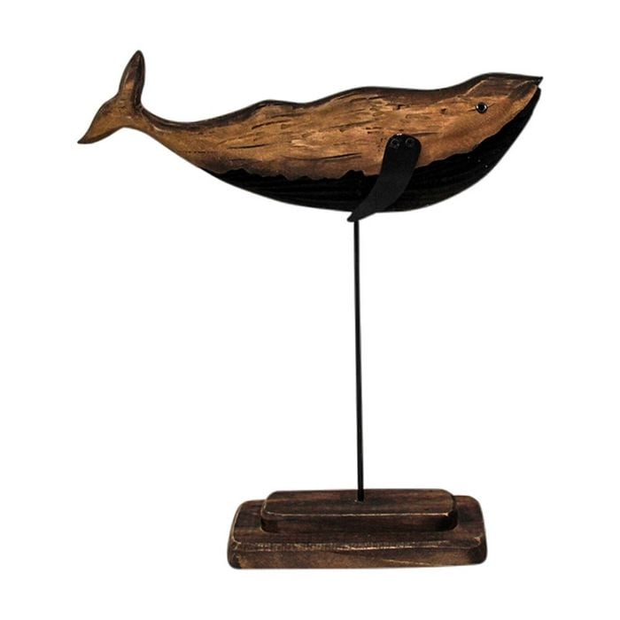 Timber Wood 31cm Whale w/ Stand Home Decorative Statue Figurine Large Brown