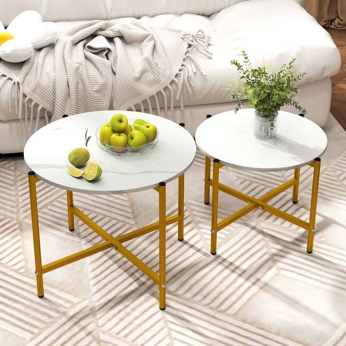 Costway 2pcs Round Coffee Table Nesting Side End Table