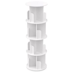 Advwin 4-Tier Rotating Bookshelf 360° Spin Book Organizer Corner Storage Rack Display Unit, White, 40×40x126cm