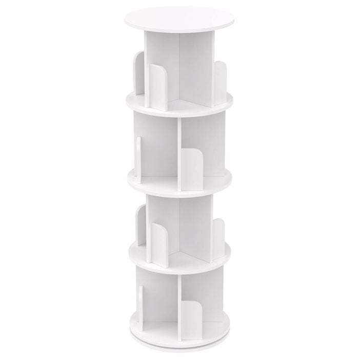 Advwin 4-Tier Rotating Bookshelf 360° Spin Book Organizer Corner Storage Rack Display Unit, White, 40×40x126cm