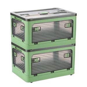 Catzon 2 Pcs Collapsible Storage Bins with Lids for Kitchen Dorm Room-Green-L