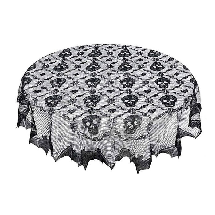 Catzon Halloween Black Skull Head Tablecloth 102cm Round