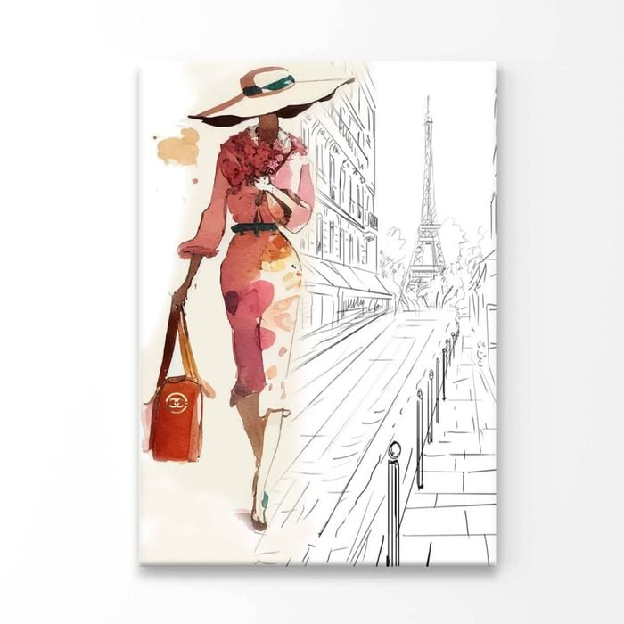 Fashion Girl with Red Bag Print 100% Australian Made 90x120cm (Stretched Canvas)