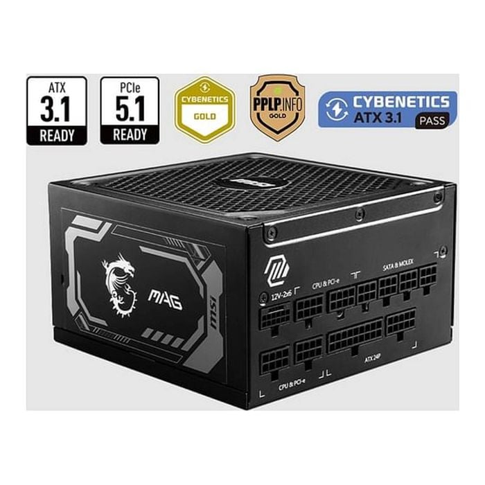 Msi Mag A1000gl Pcie5 Atx 80+ Gold Fully Mod Power Supply Unit