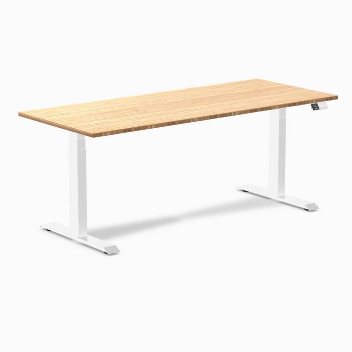 Desky Dual Bamboo Sit Stand Desk White Frame 180cm
