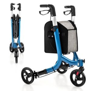 Costway 3-wheel Rollator Foldable Rolling Walker Frame Blue