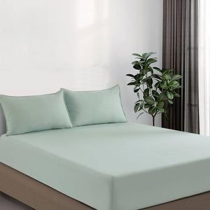 CleverPolly Vintage Washed Microfibre Fitted Sheet Set with Matching Pillowcases (Sage, Single)