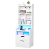 Ufurniture Tall LED Bedside Table with Charging Station, Shelves & Drawers white