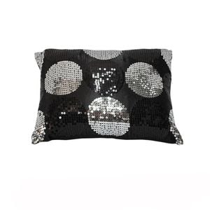 Sequined Black Silver Breakfast Filled Cushion 30 x 40 cm