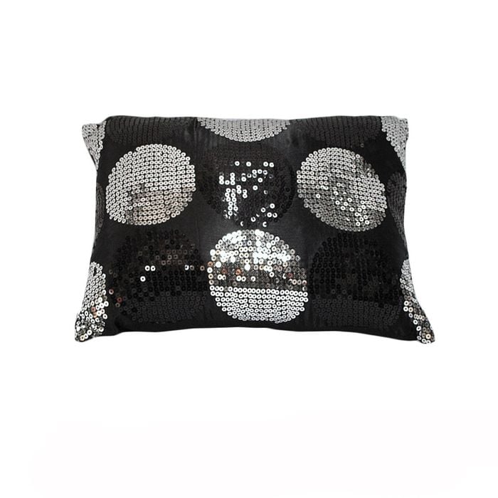 Sequined Black Silver Breakfast Filled Cushion 30 x 40 cm